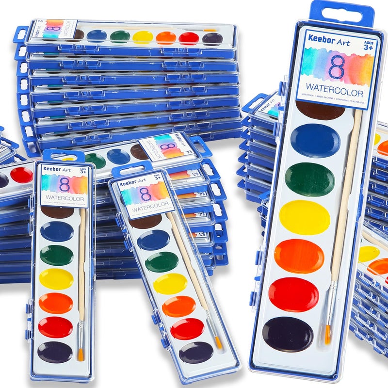 Keebor 36 Pack Watercolor Paint Set, 8 Colors Washable Water Color with Paint Brush, Water Color Paint Sets for Kids and Adults, Party Favors, Christmas Gift - Image 1